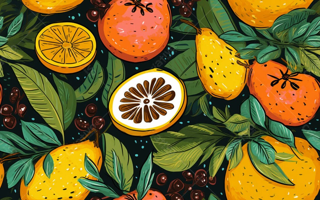 Textura Frutas Cítricas e Folhas para Fundo