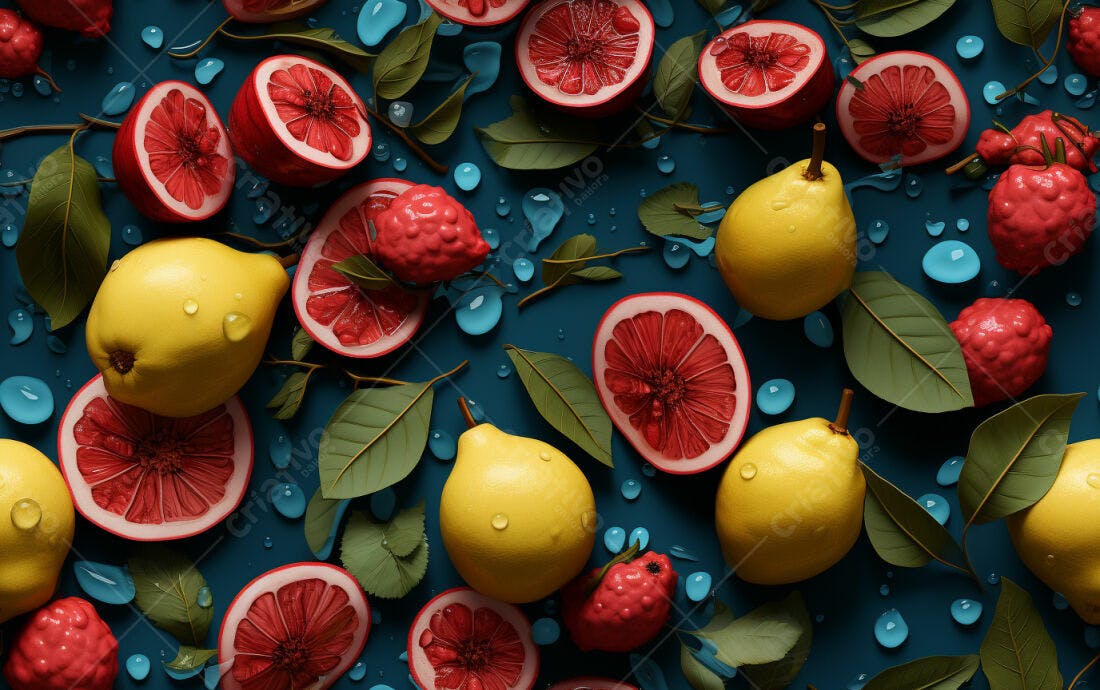 Textura Frutas Cítricas e Folhas para Fundo