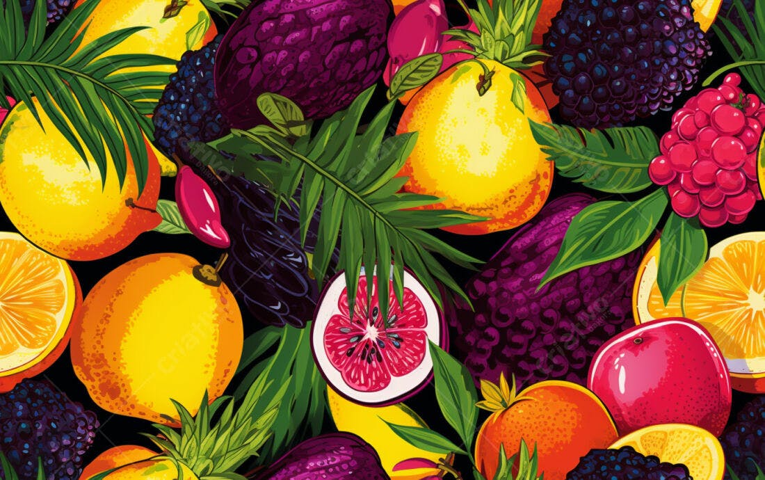 Textura Frutas Tropicais Vibrantes para Fundo