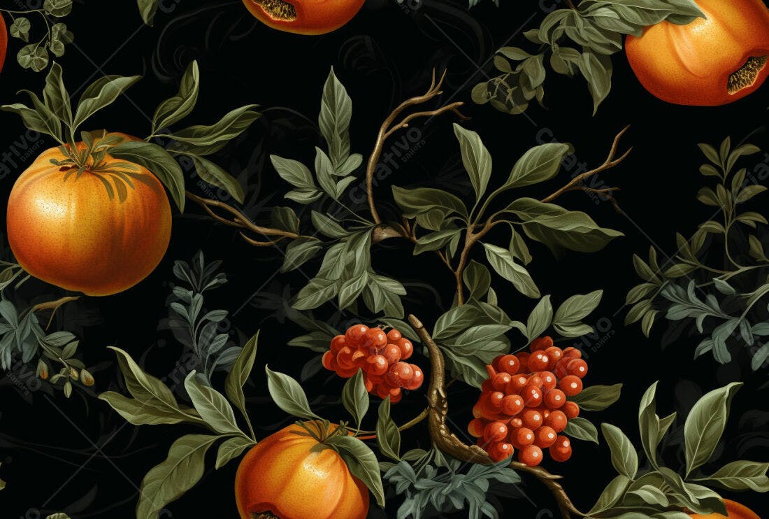Textura Frutas e Folhas Escuras para Fundo
