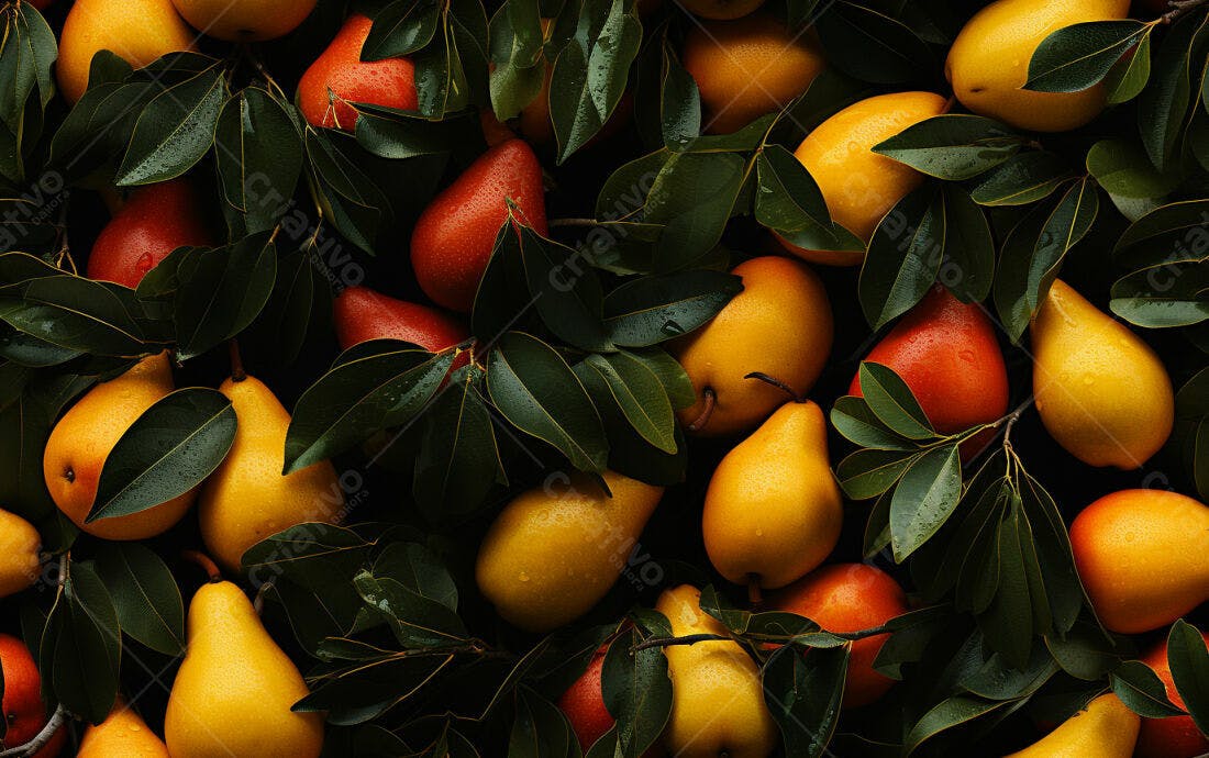 Textura frutas peras fundo amarelo e vermelho