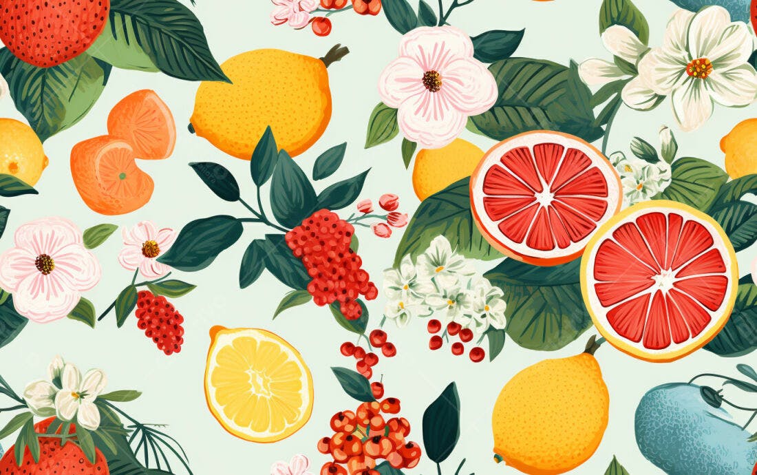 Textura Frutas Cítricas e Flores para Fundo