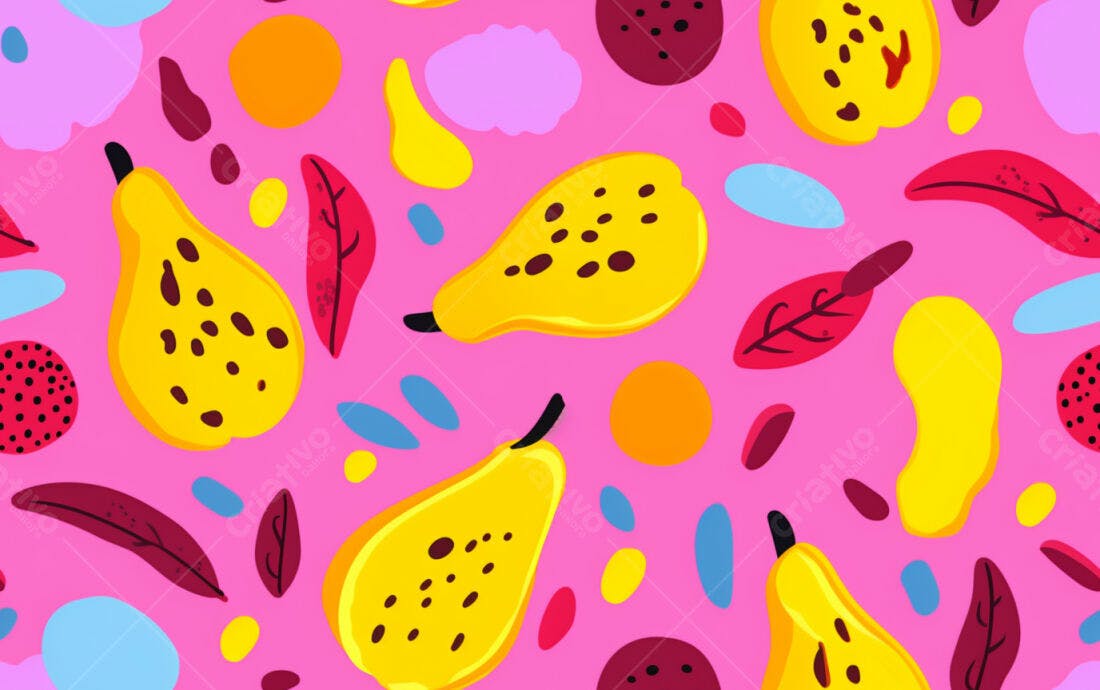 Textura Frutas Amarelas e Folhas para Fundo
