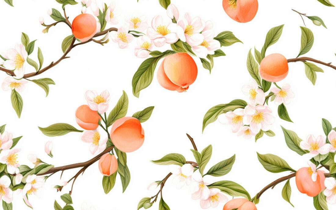Textura Floral Pêssego e Flores para Papel de Parede
