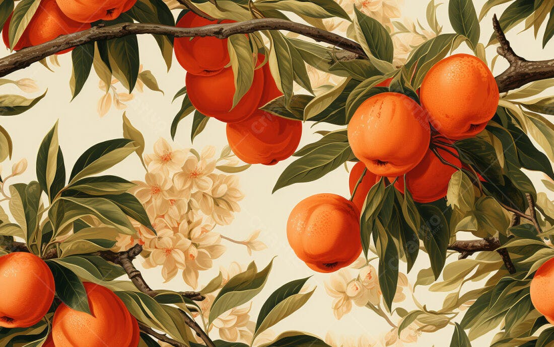Textura Frutas Laranjas e Flores para Papel de Parede