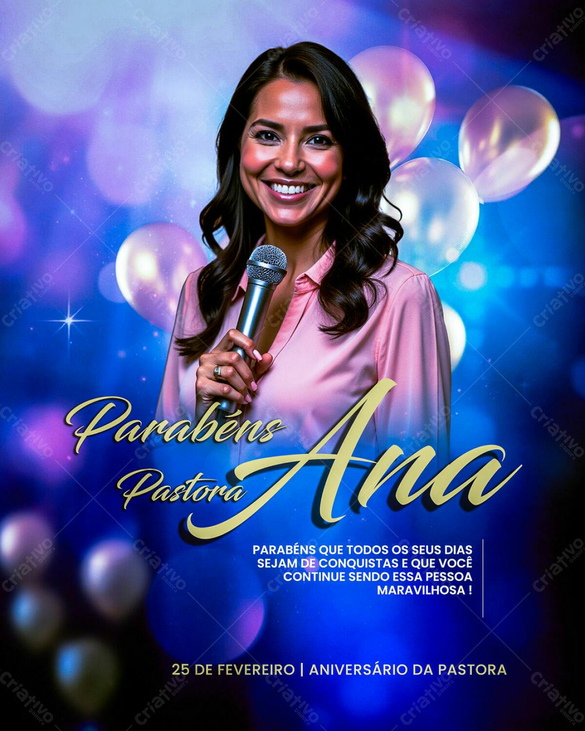 Flyer Aniversário Pastora PSD Editável