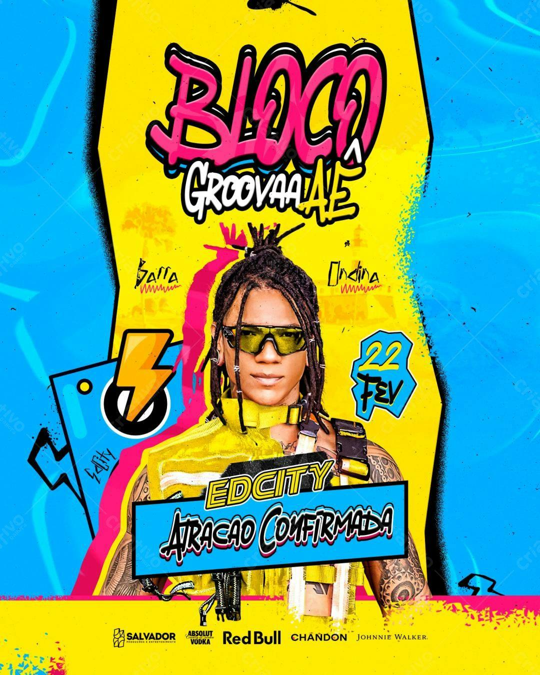 Flyer Bloco Groovaalle com Edcity PSD Editável
