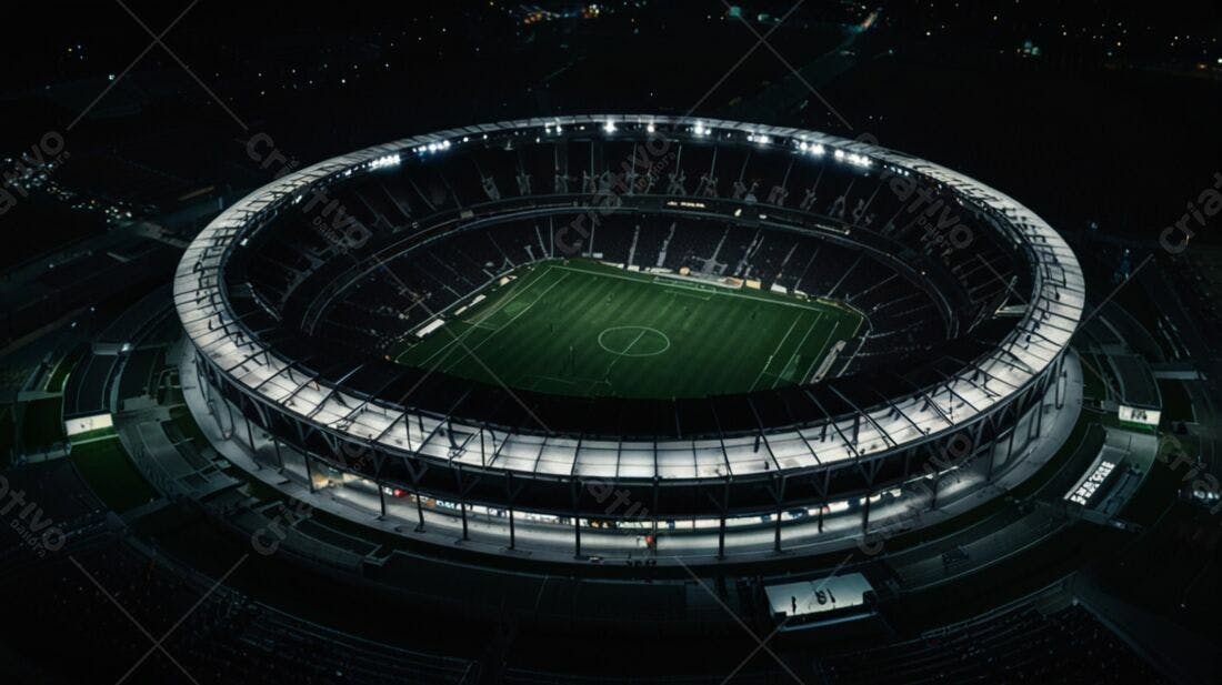 Estádio iluminado à noite vista aérea