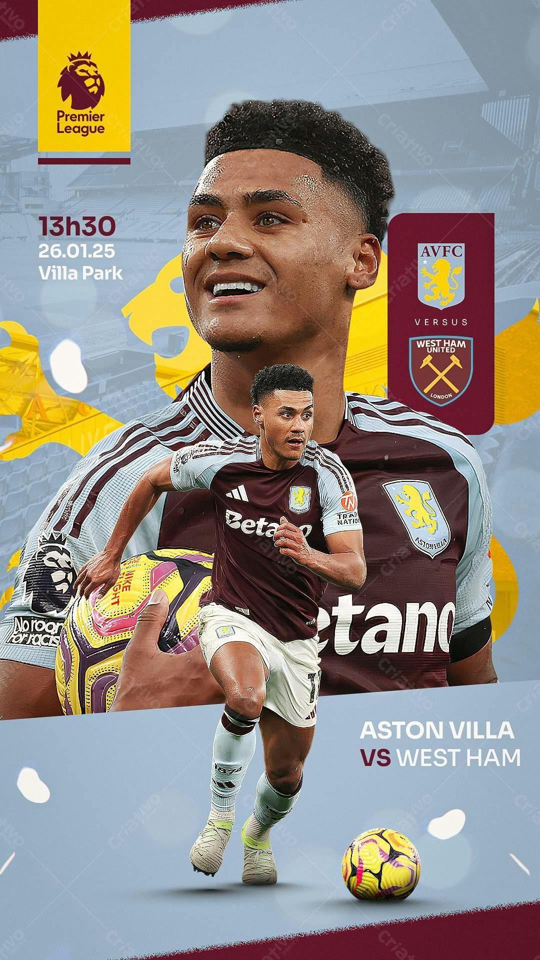 Flyer Jogo Aston Villa x West Ham PSD Editável