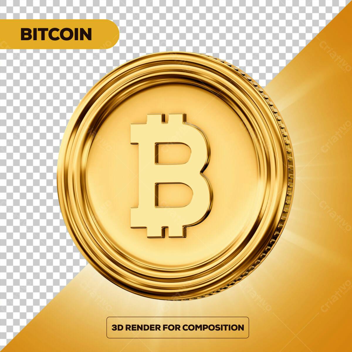 Moeda Bitcoin em Ouro PSD Editável