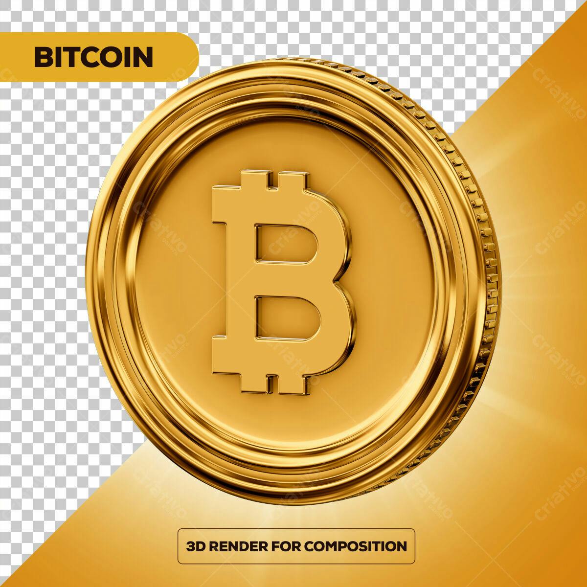Moeda Bitcoin em Ouro PSD Editável