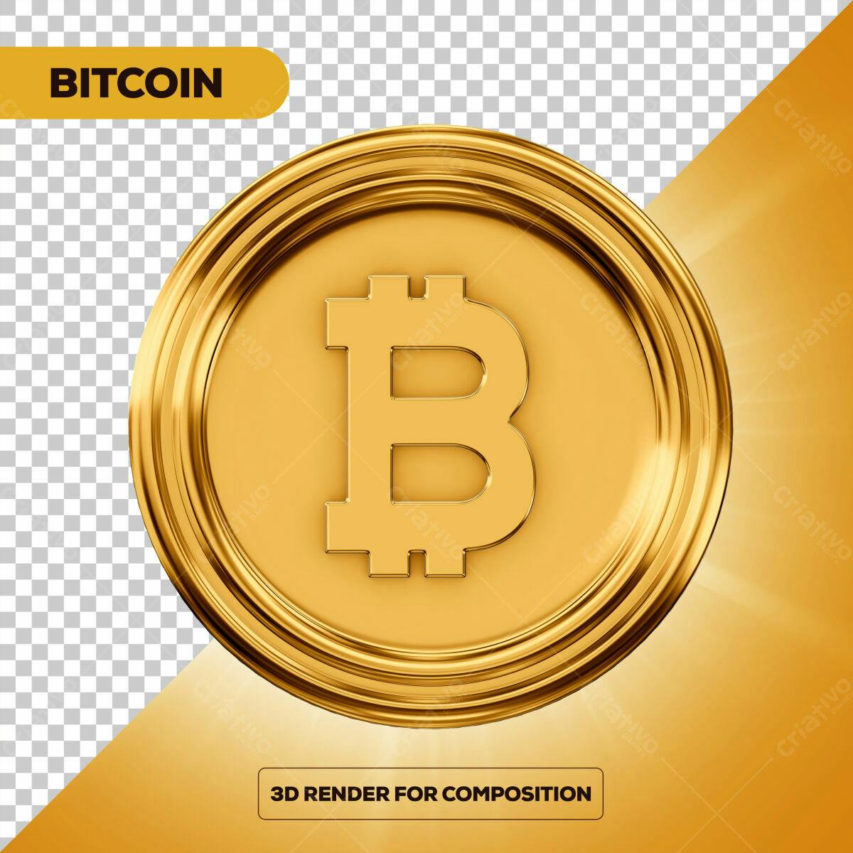 Moeda Bitcoin Dourada PSD Editável
