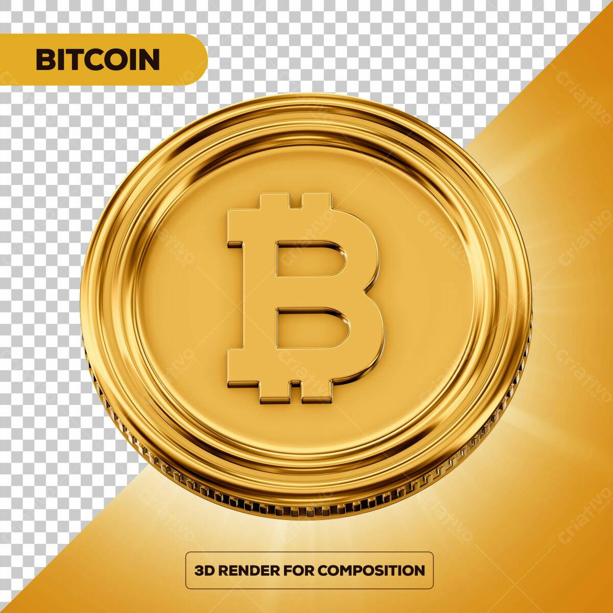 Moeda Bitcoin em 3D PSD Editável