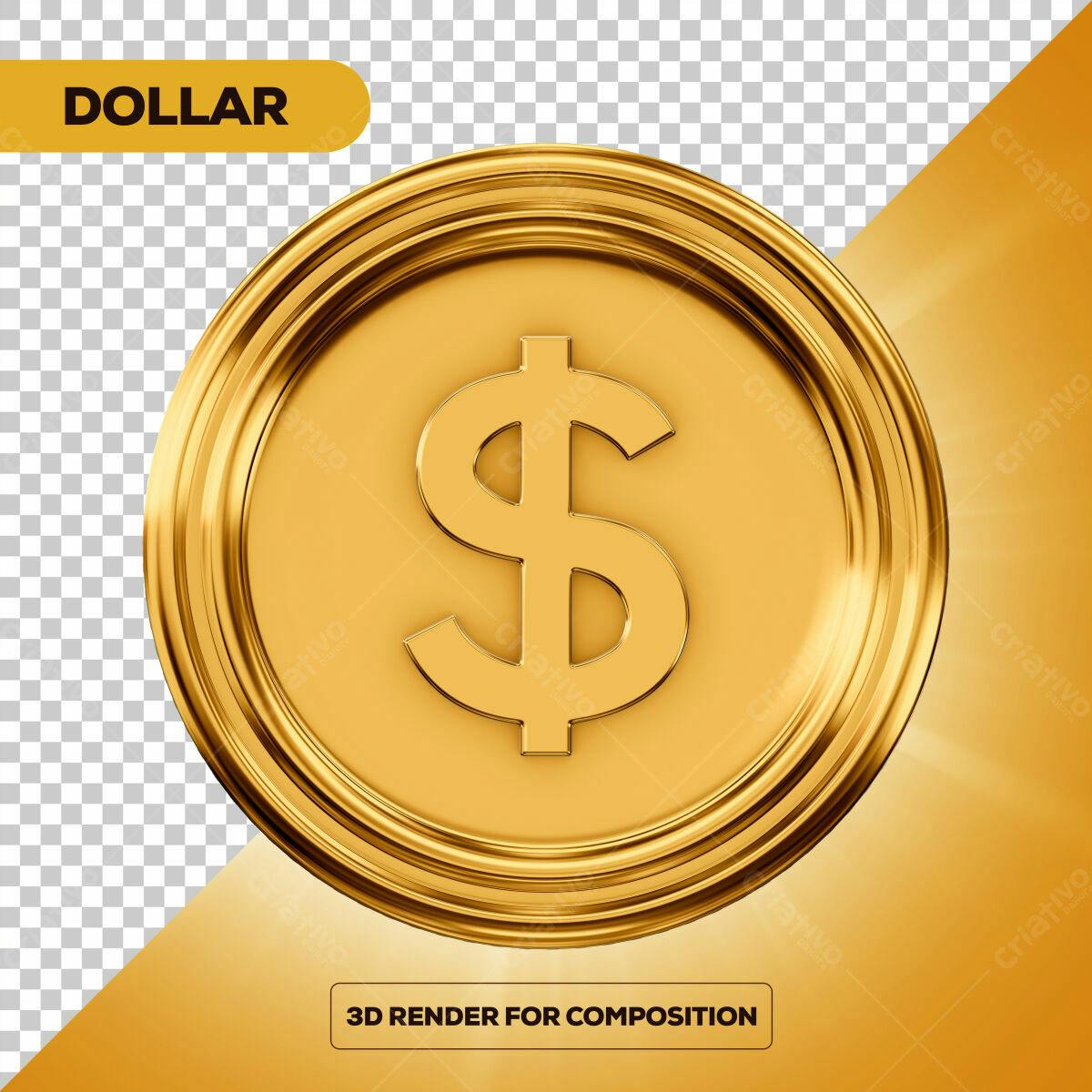 Ícone Moeda Dólar em Ouro PSD Editável