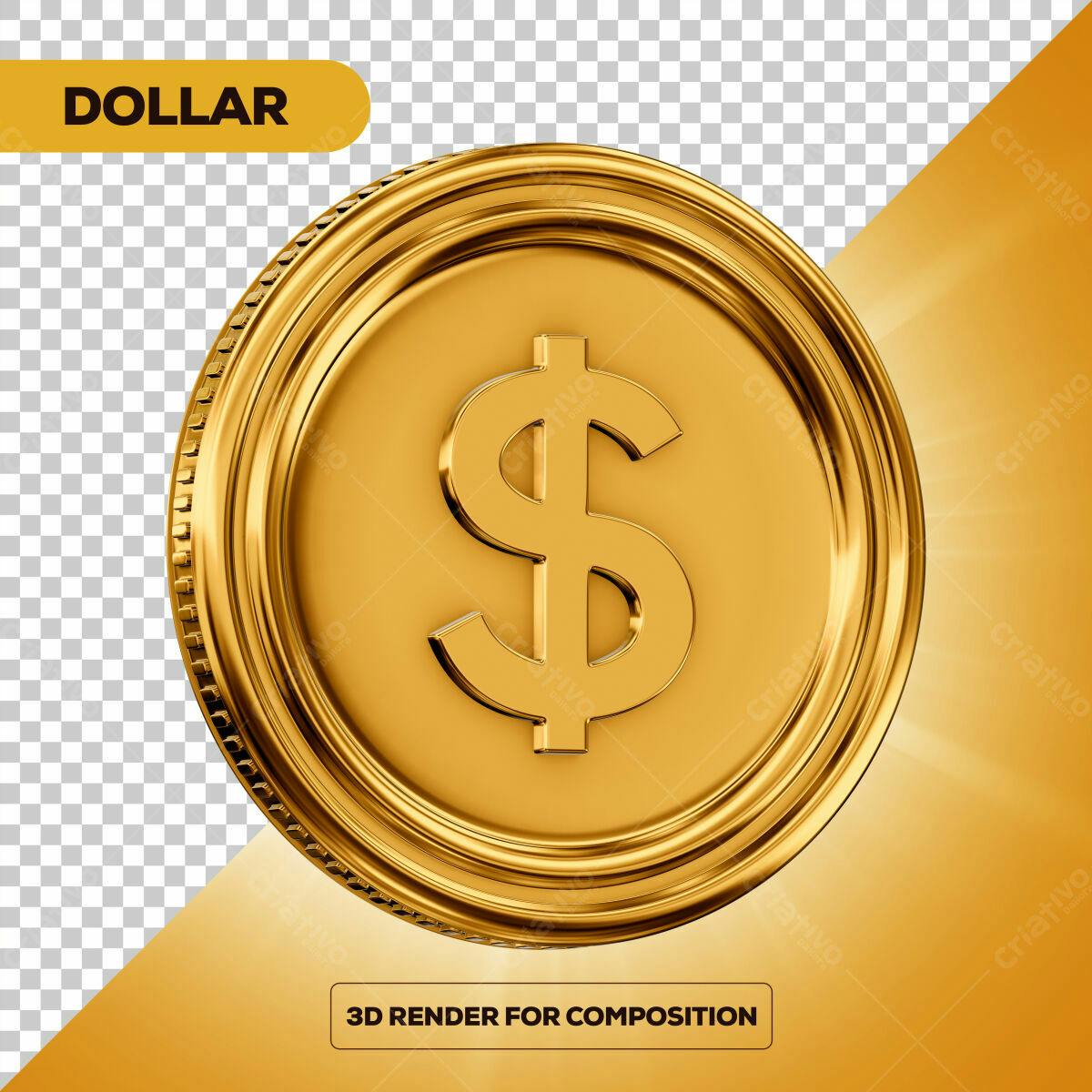 Moeda de Ouro em 3D PSD Editável