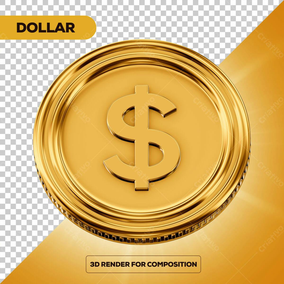 Moeda de Ouro em 3D PSD Editável