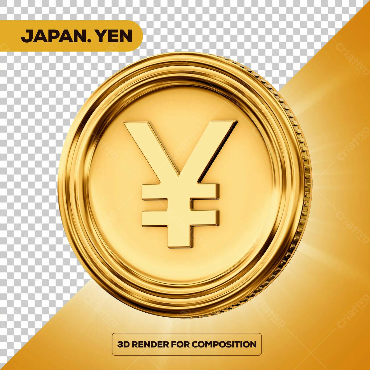 Moeda de Ouro Yen Japonês PSD Editável