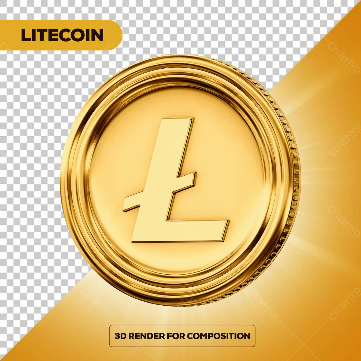 Moeda Litecoin Dourada PSD Editável