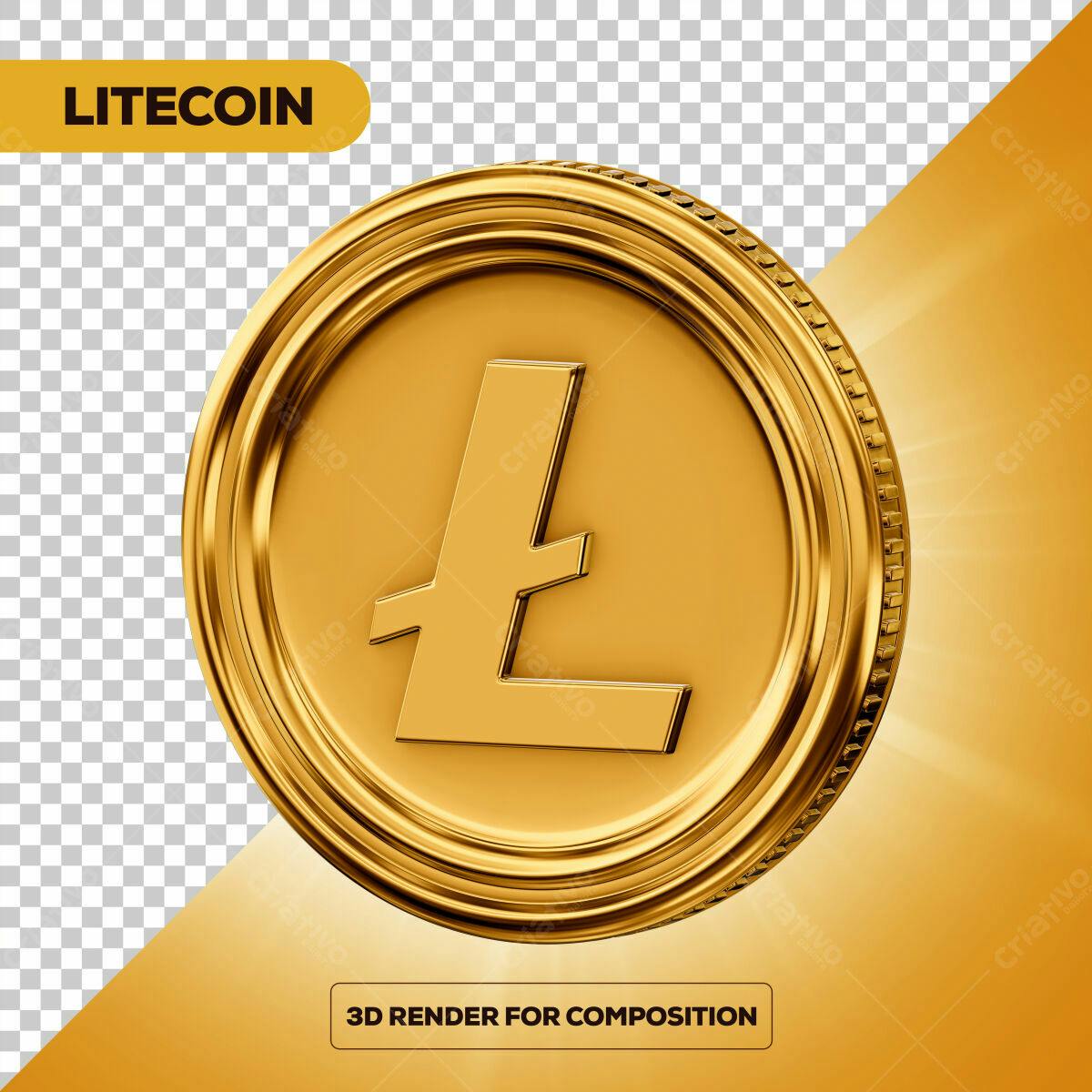 Moeda Litecoin Ouro 3D PSD Editável