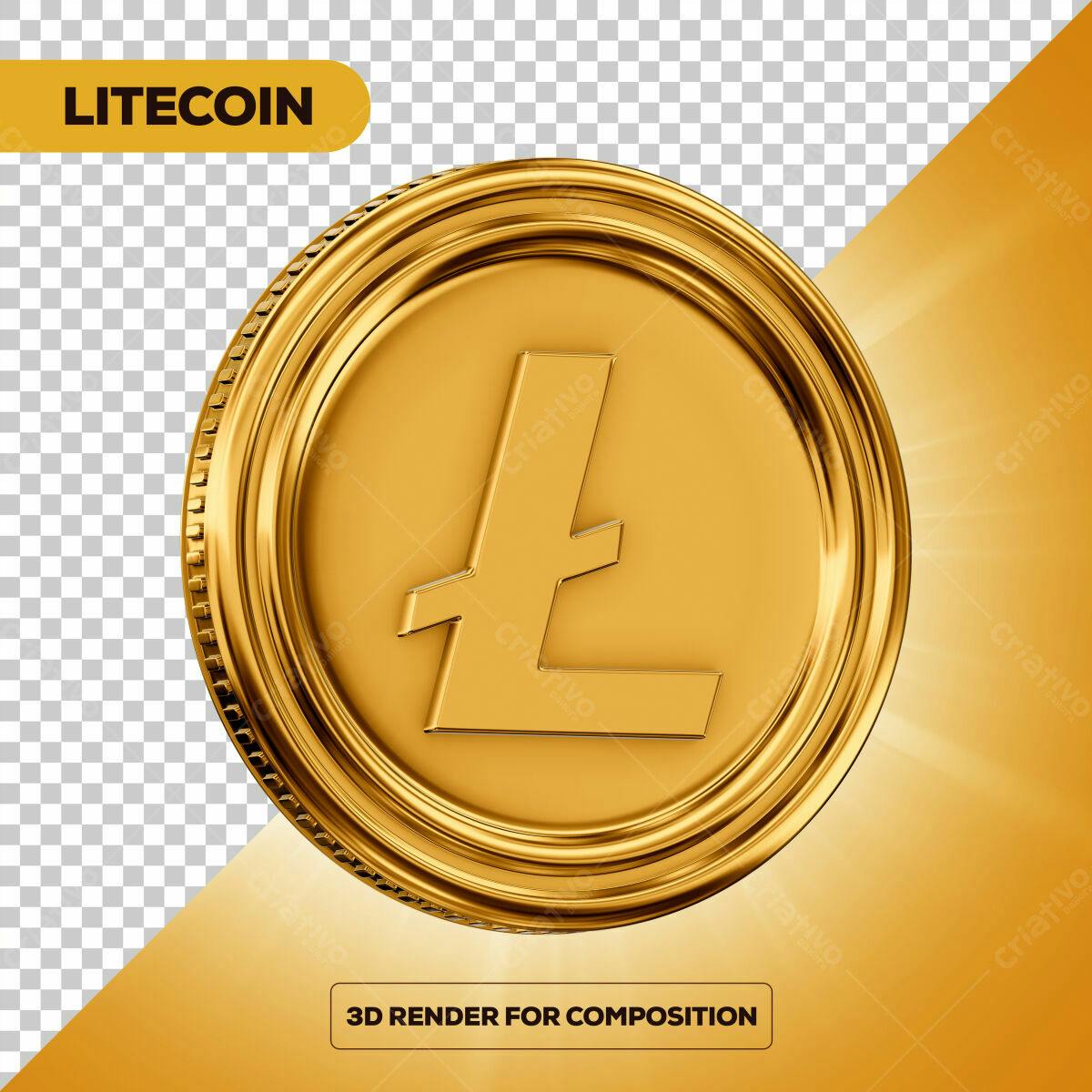 Moeda Litecoin em Ouro PSD Editável