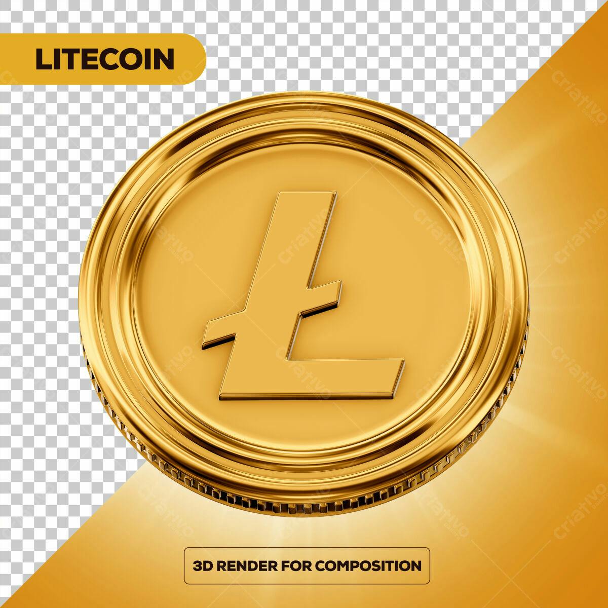 Moeda Litecoin em Ouro PSD Editável