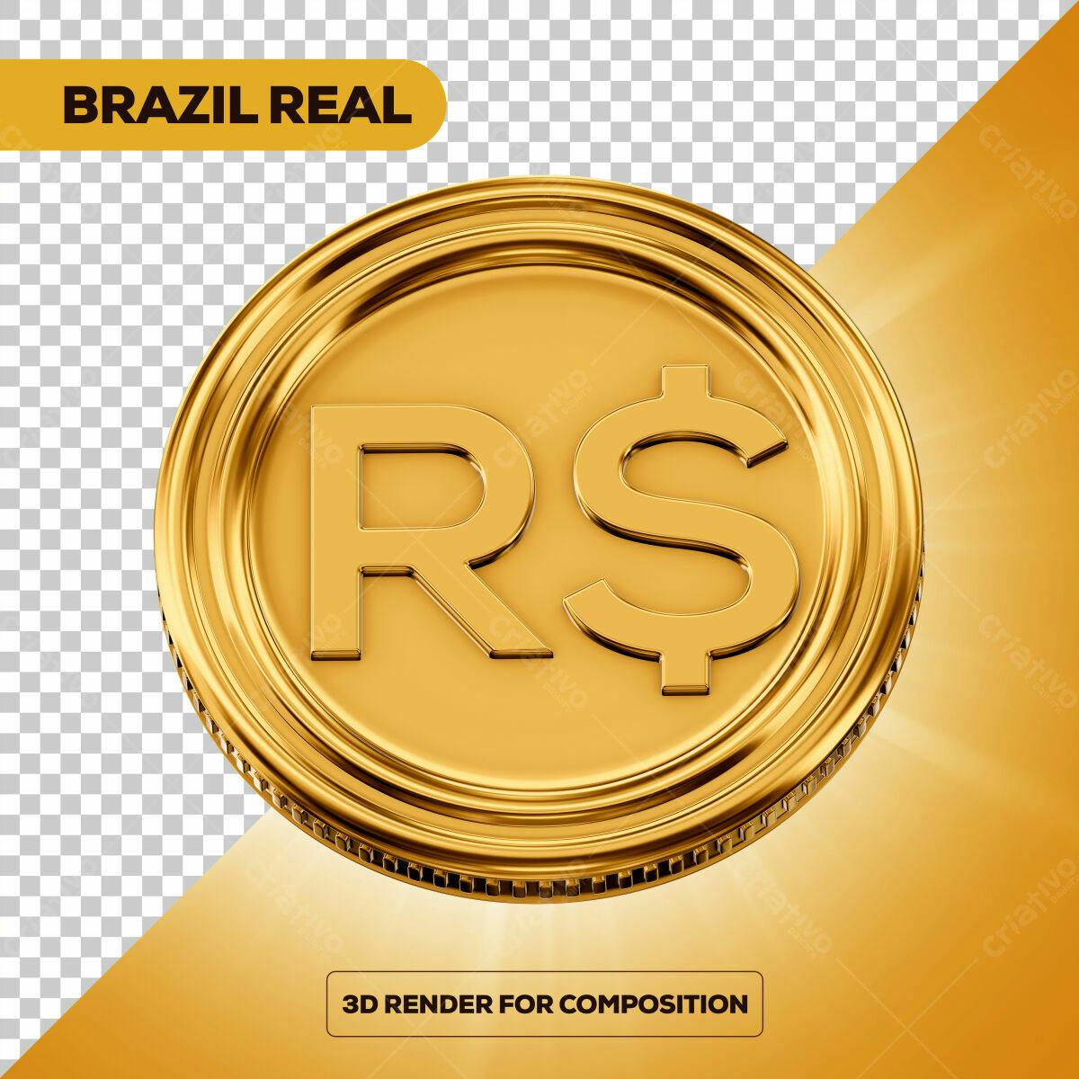 Moeda Brasileira em Ouro PSD Editável