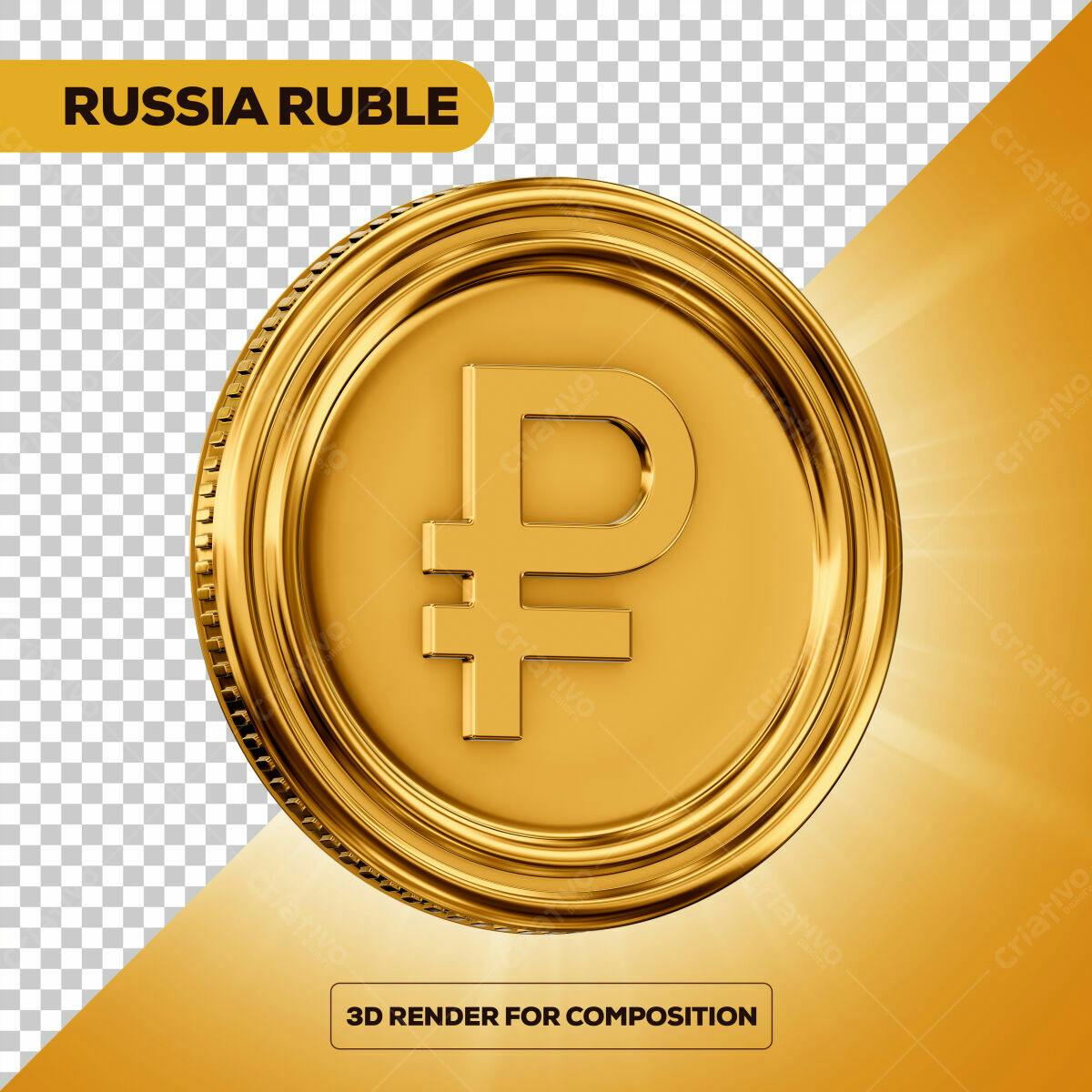 Moeda Russa Rublo em Ouro PSD Editável