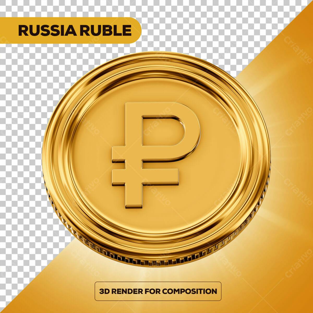 Moeda Russa Rublo em Ouro PSD Editável