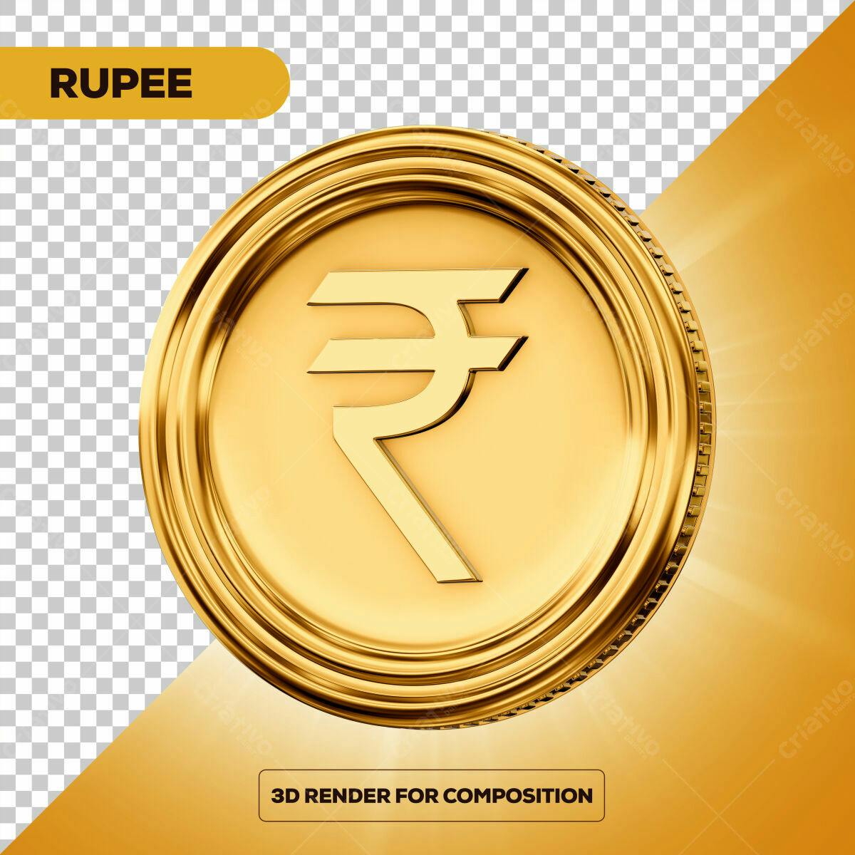 Moeda Índia Rupee em Ouro PSD Editável