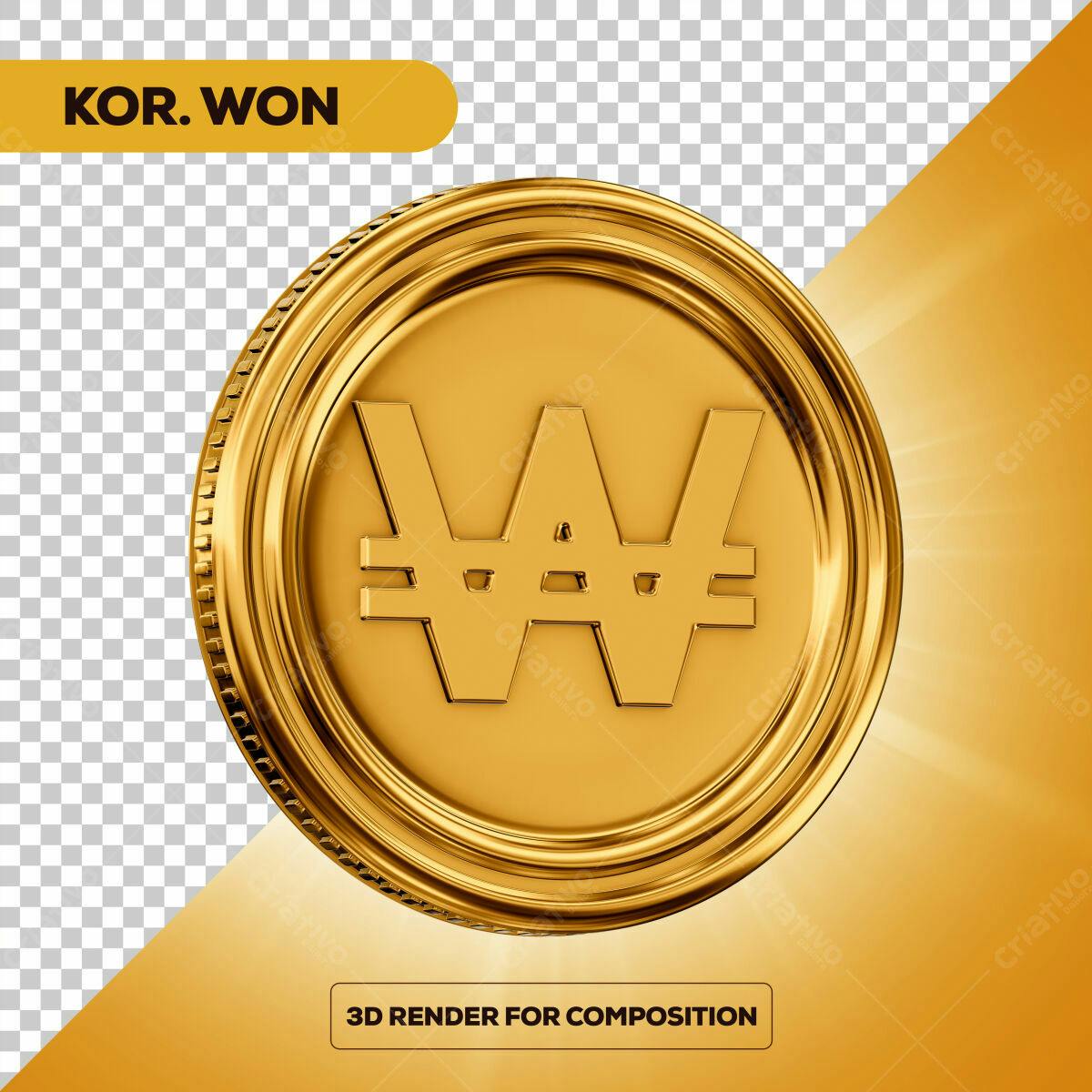 Moeda de Ouro Won Sul-Coreano PSD Editável