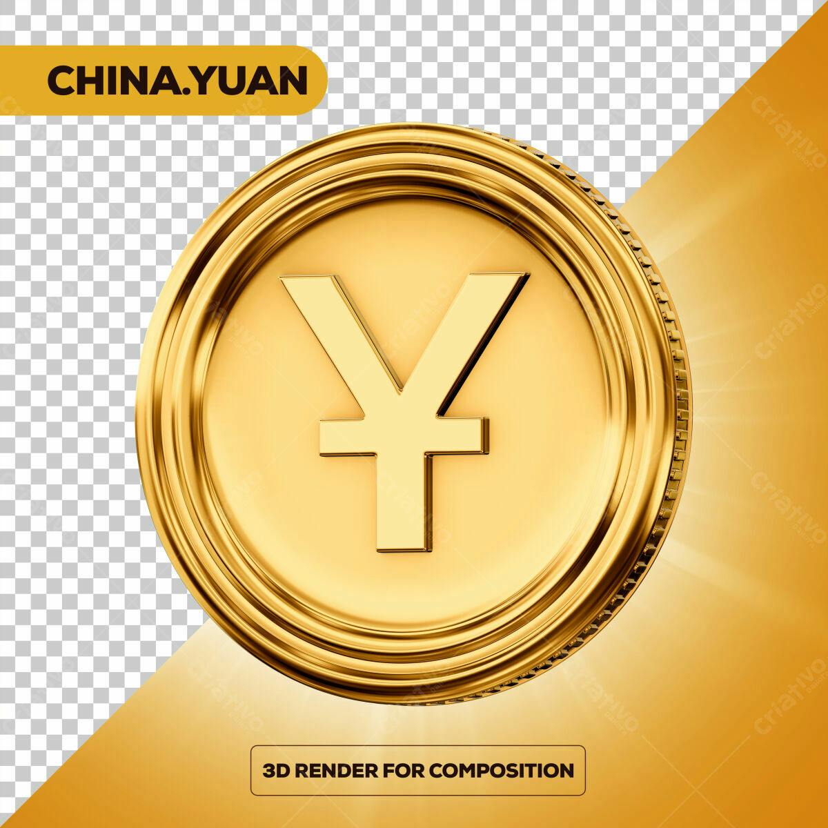 Moeda Yuan Chinesa em 3D PSD Editável