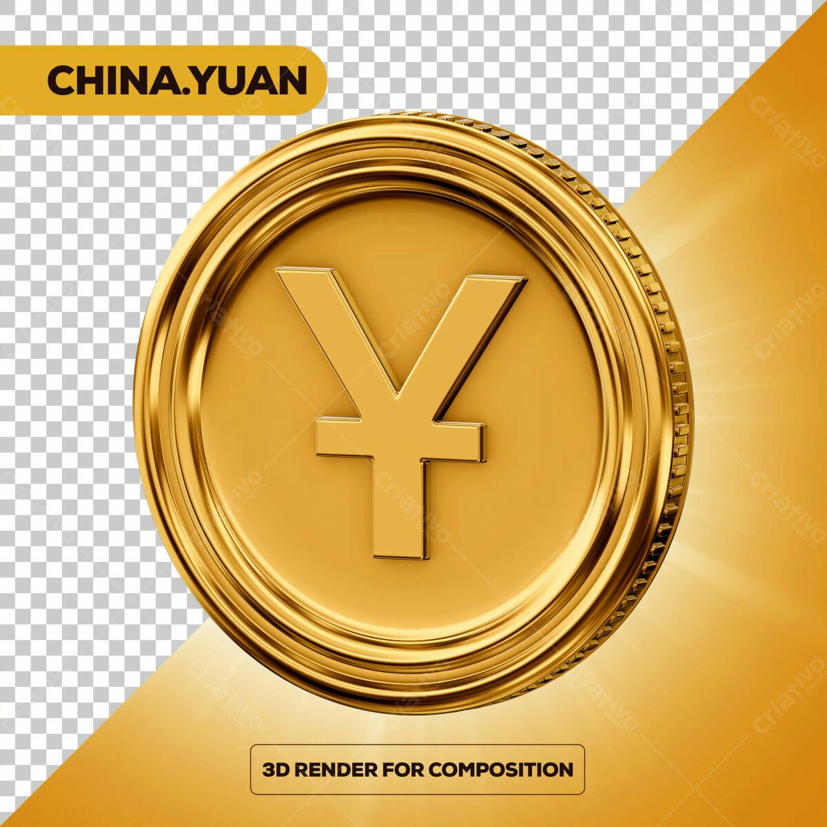 Moeda Yuan Chinês em 3D PSD Editável