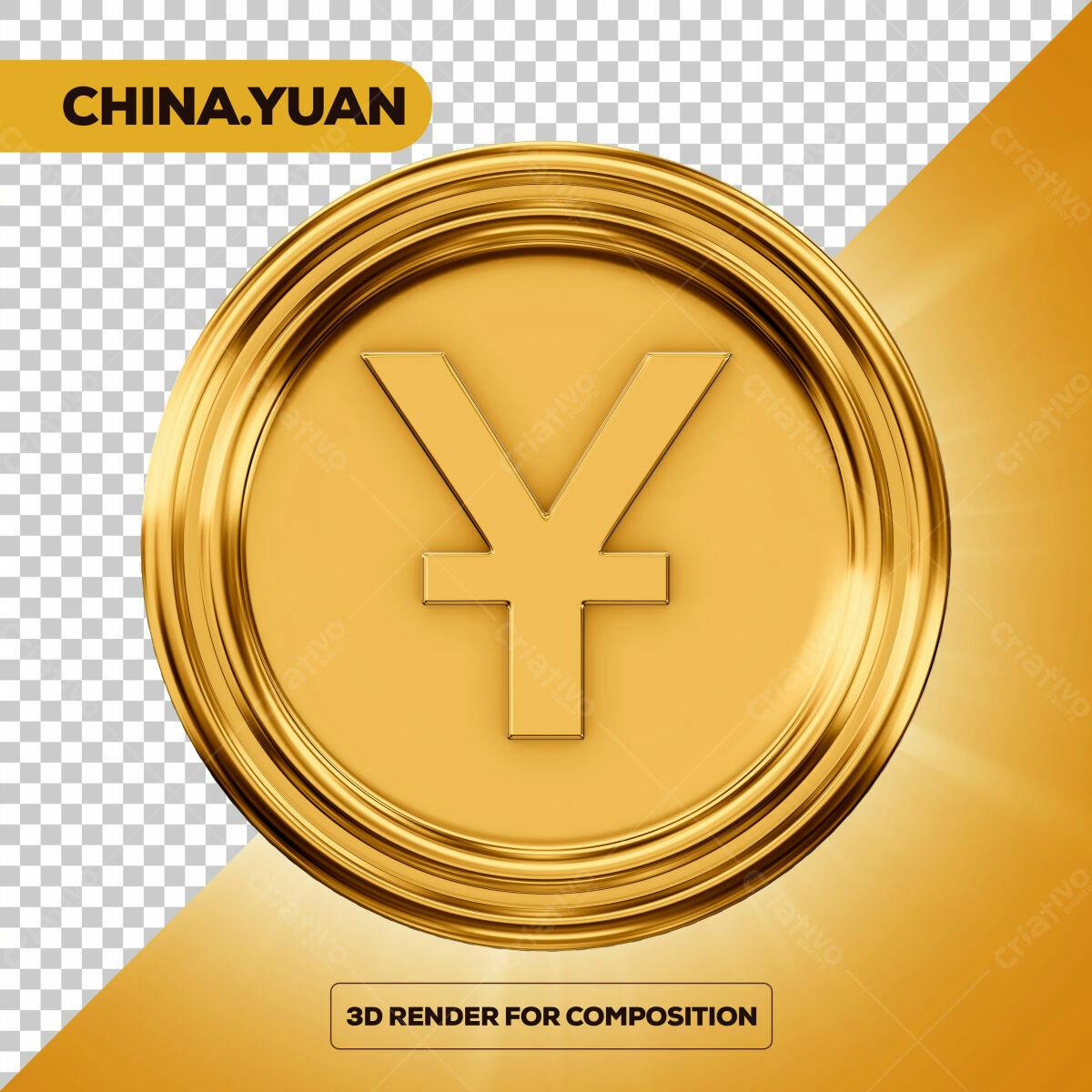 Ícone Yuan Chinês Dourado PSD Editável