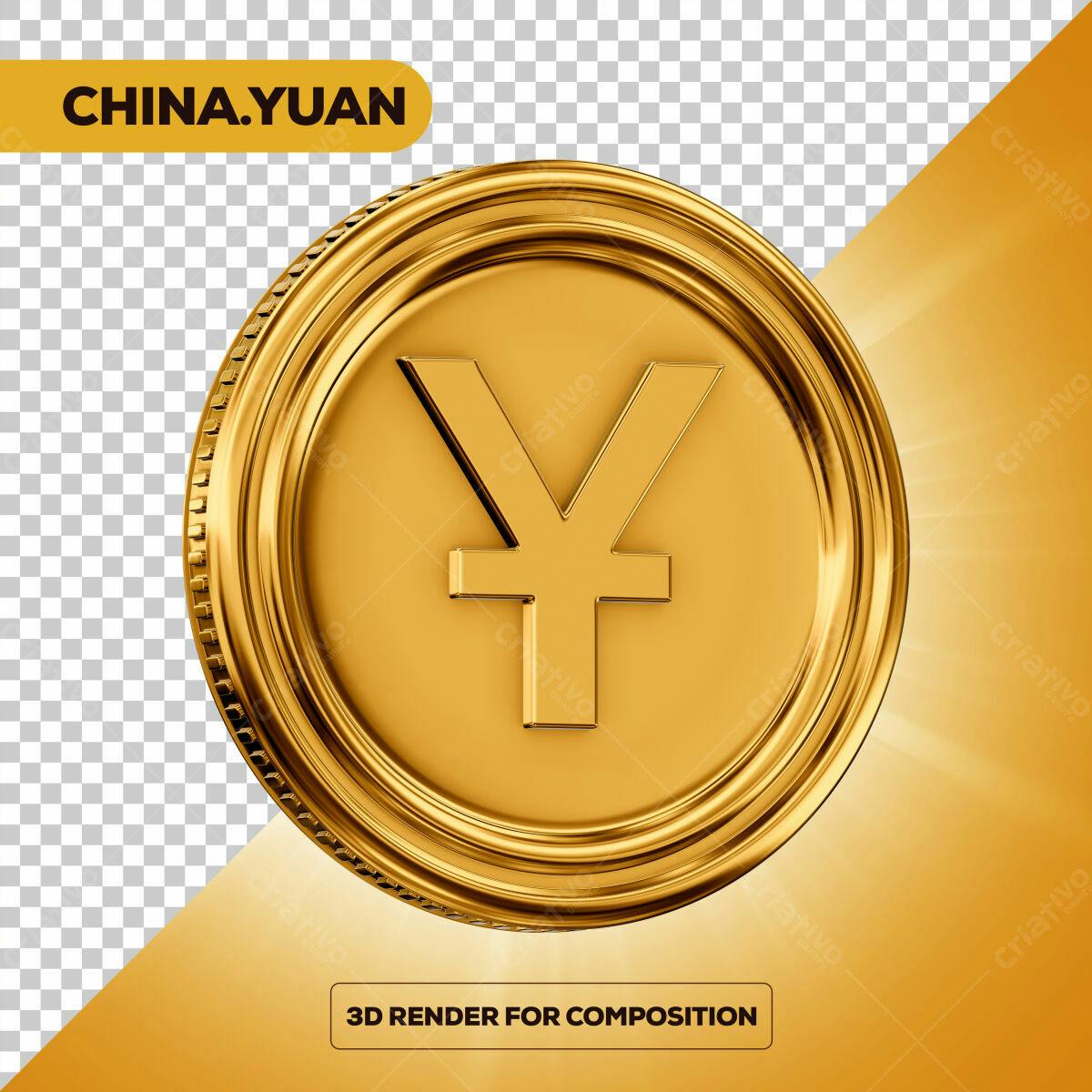Moeda de Ouro Yuan Chinês PSD Editável