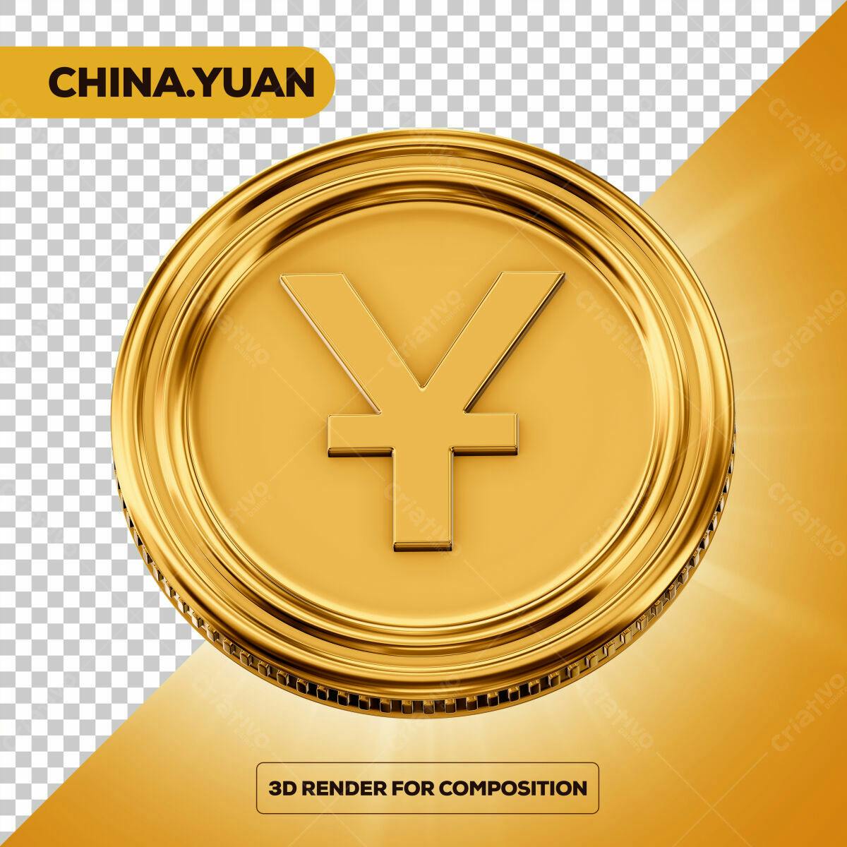 Moeda Yuan Chinês em 3D PSD Editável