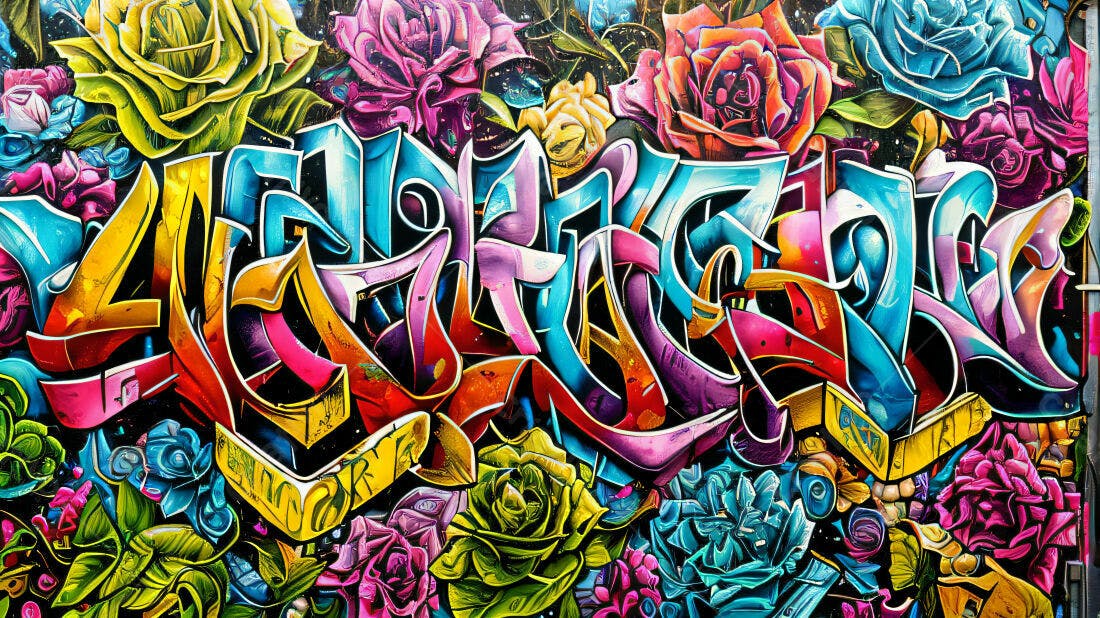 Textura Graffiti Colorido com Rosas para Fundo