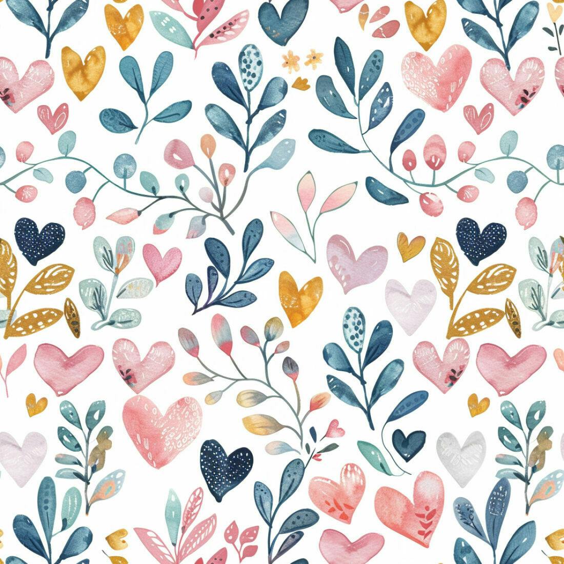 Textura floral com corações para papel de parede