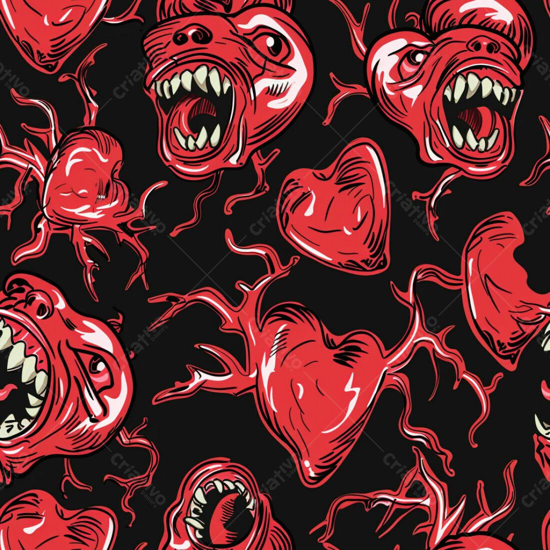 Textura Padrão Monstros Corações Vermelhos para Fundo