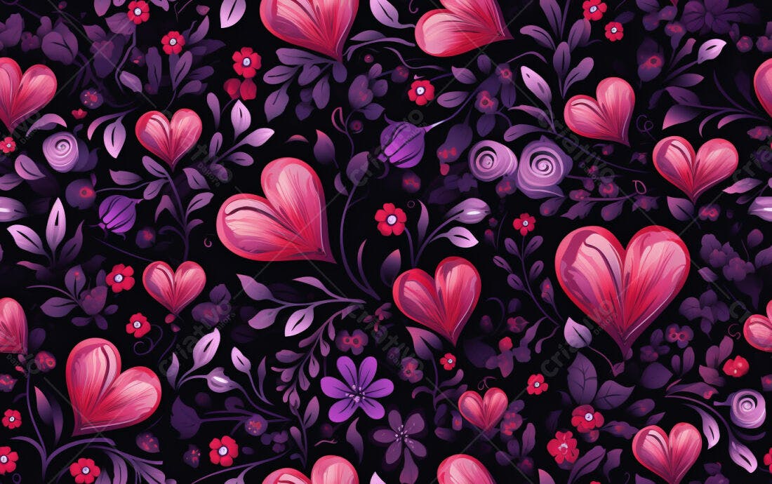 Textura floral romântica corações para papel de parede