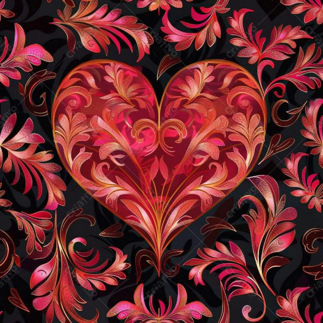 Textura floral coração vermelho para papel de parede