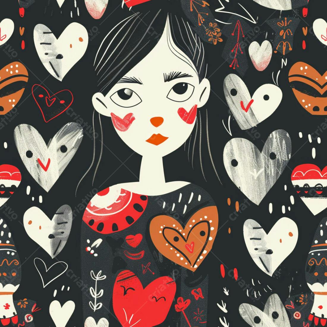 Textura desenho menina corações para papel de parede
