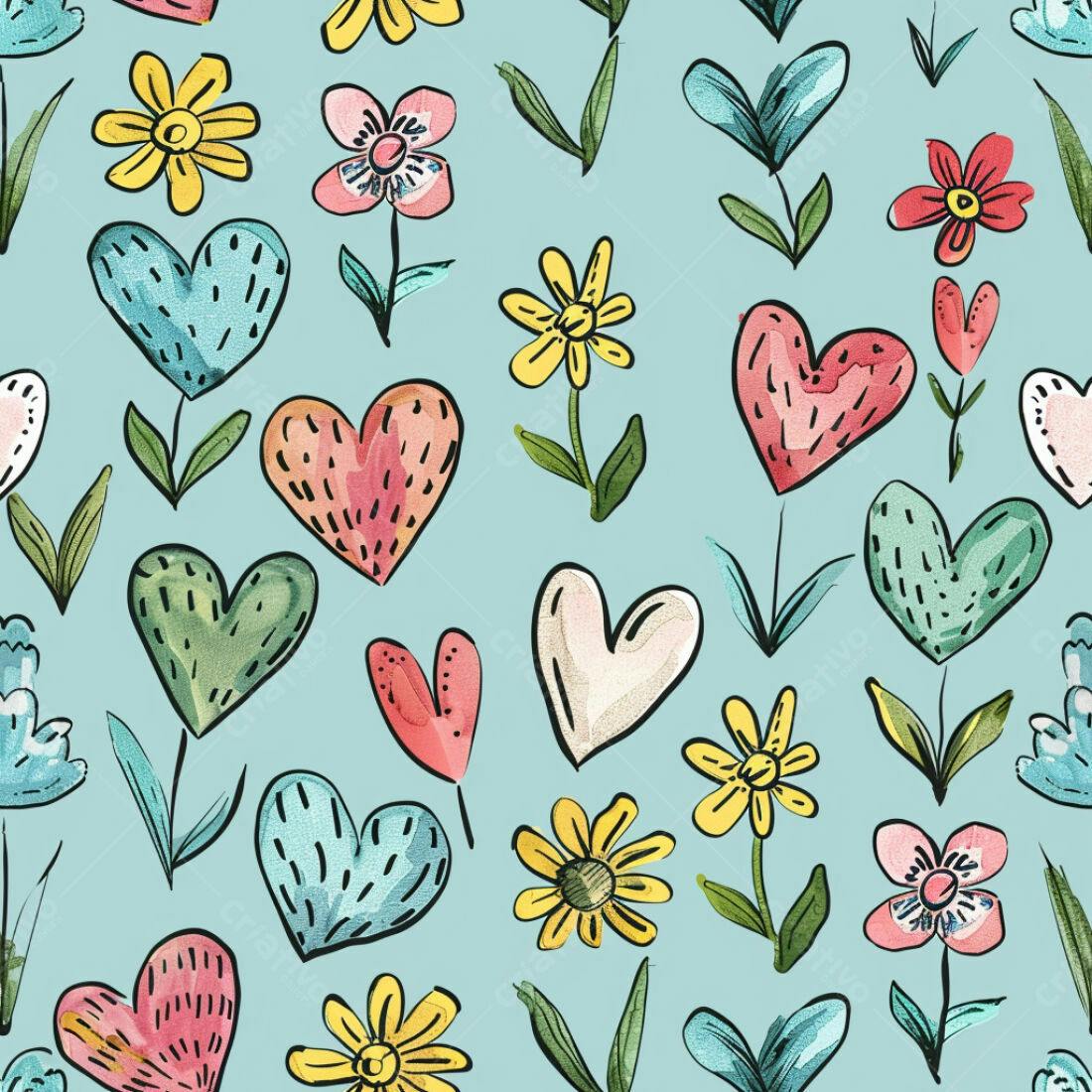 Textura floral com corações para papel de parede