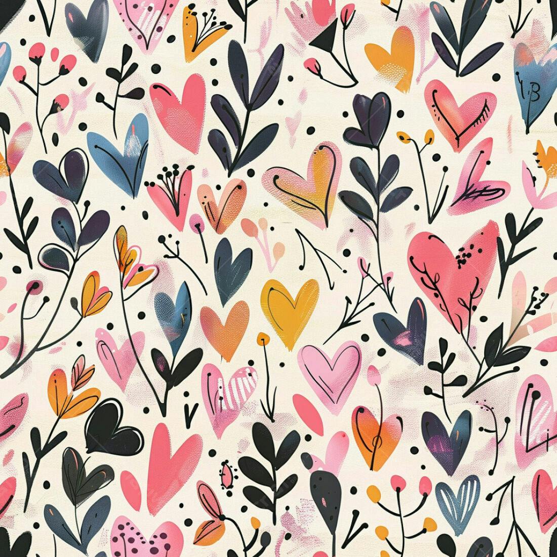 Textura floral romântica com corações para papel de parede