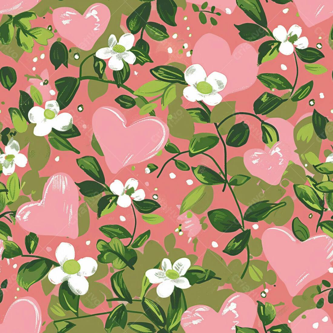 Textura floral romântica com corações para papel de parede