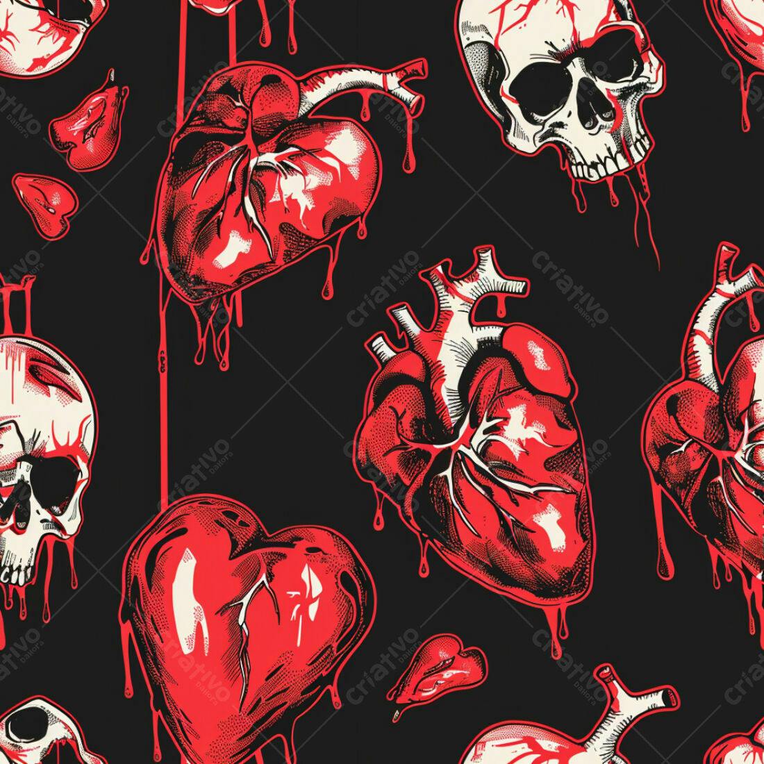 Textura Gótica Corações e Caveiras para Fundo