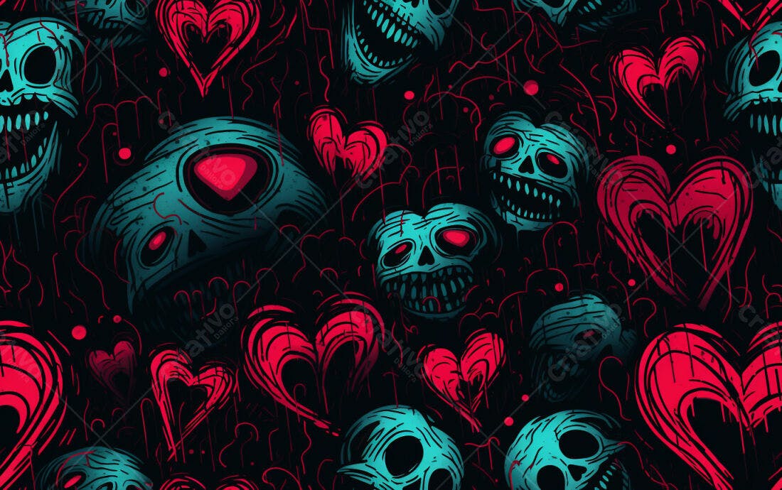 Textura caveira e coração para fundo de terror