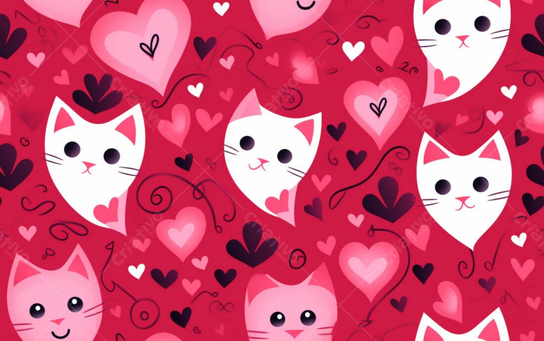 Textura gatos e corações rosa para papel de parede