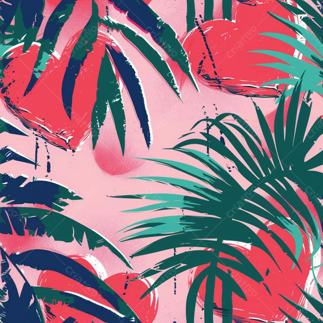 Textura Folhas Tropicais e Corações para Fundo