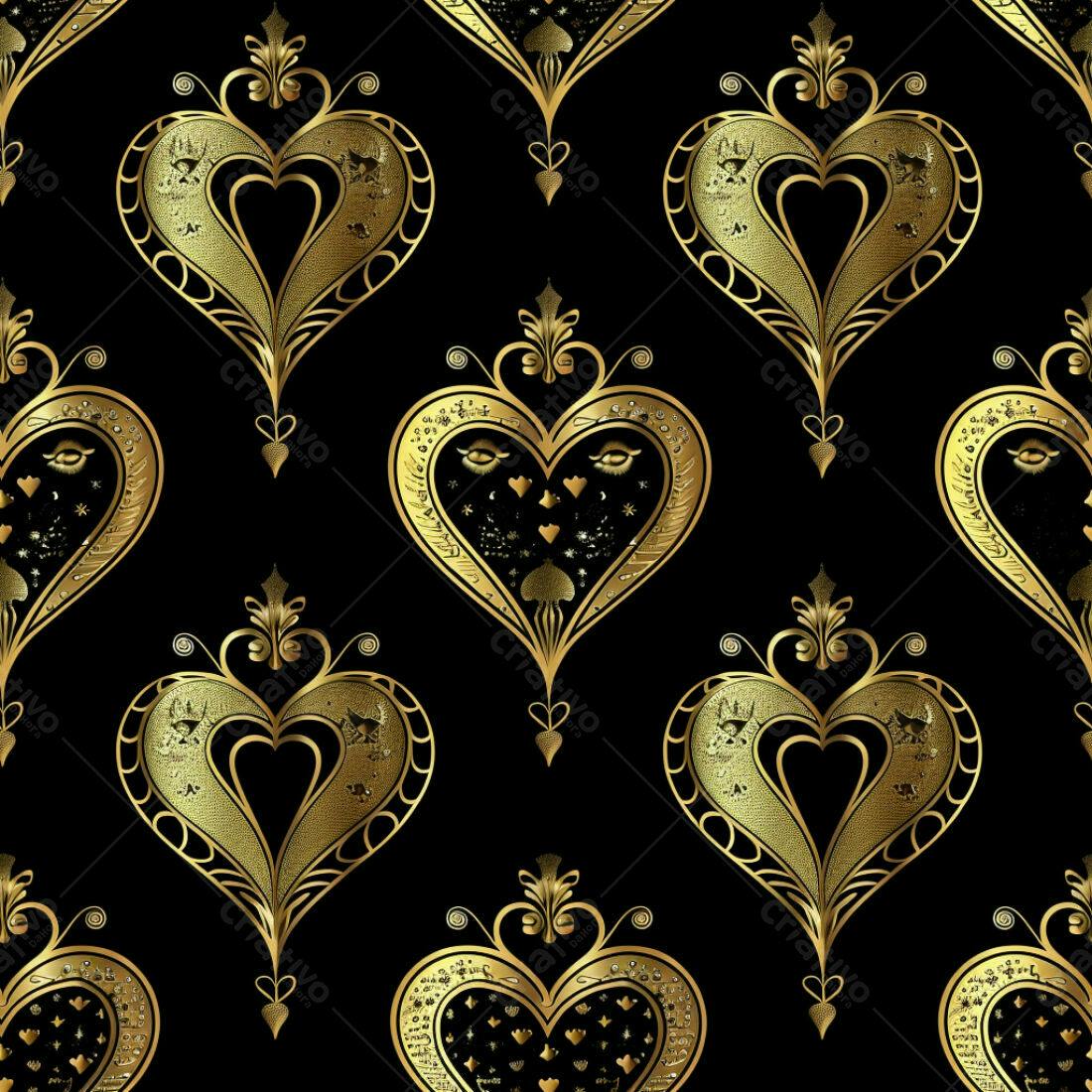 Textura Ouro corações para papel de parede