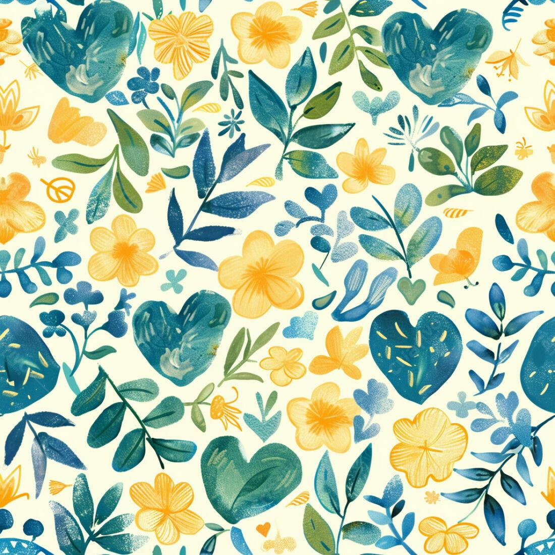 Textura floral amarela e azul para fundo